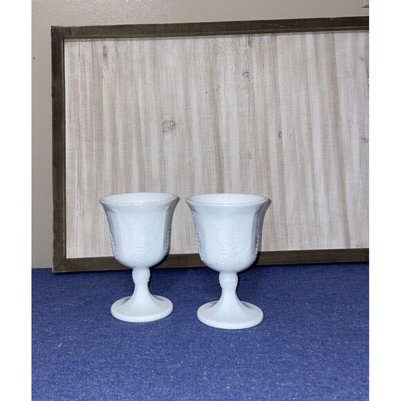 Set of 2 Indiana Glass Milk Glass Goblet - Picture 1 of 8